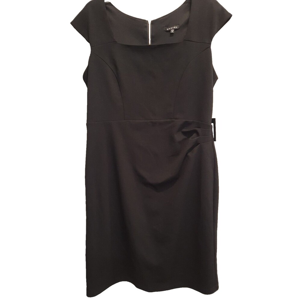 NWT 16 Marina Black Sleeveless Knee Length Classic Versatile Dress Gold Zip